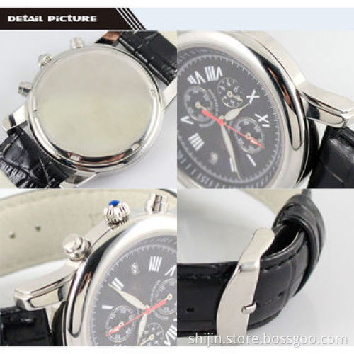 Hot-selling Stainless Steel Watch with Genuine Leather Band, for Men, Chronograph
